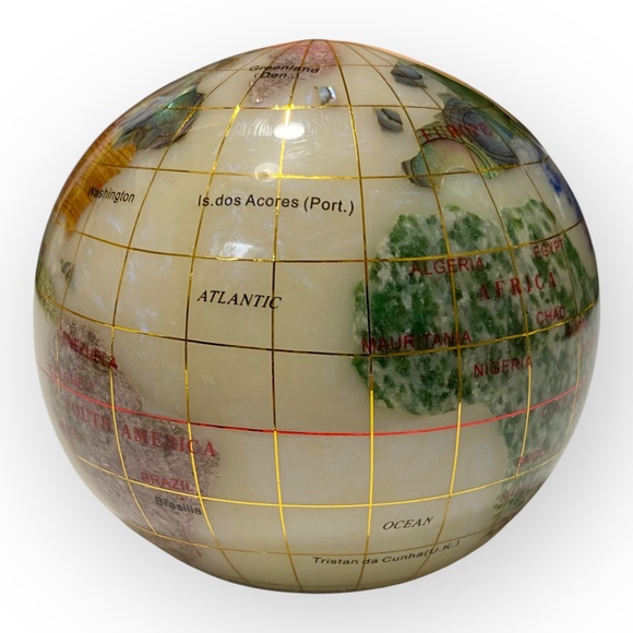 3” Gemstone Globe Paperweight with Opalite Ocean Semi-Precious Stone World Map - Picture 3 of 11